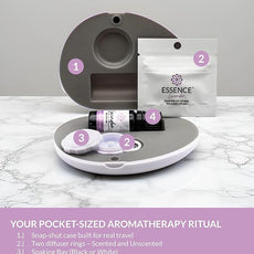 Essence Pearl Travel Case - Wearable Aromatherapy Kit with Nasal Diffuser Rings, Soaking Bay, and 5mL Essential Oil – Portable Wellness Gift Set for On?The?Go Self Care