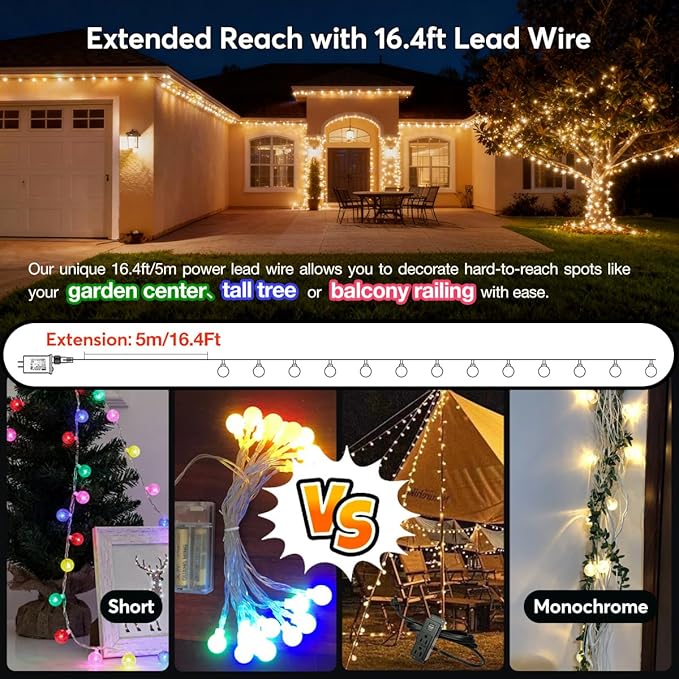 Globe String Lights Plug in 116 Ft. 200 LED 8 Modes with Remote,Waterproof Fairy String Lights for Indoor Outdoor Bedroom Party Wedding Garden Christmas Tree Decor,Warm White