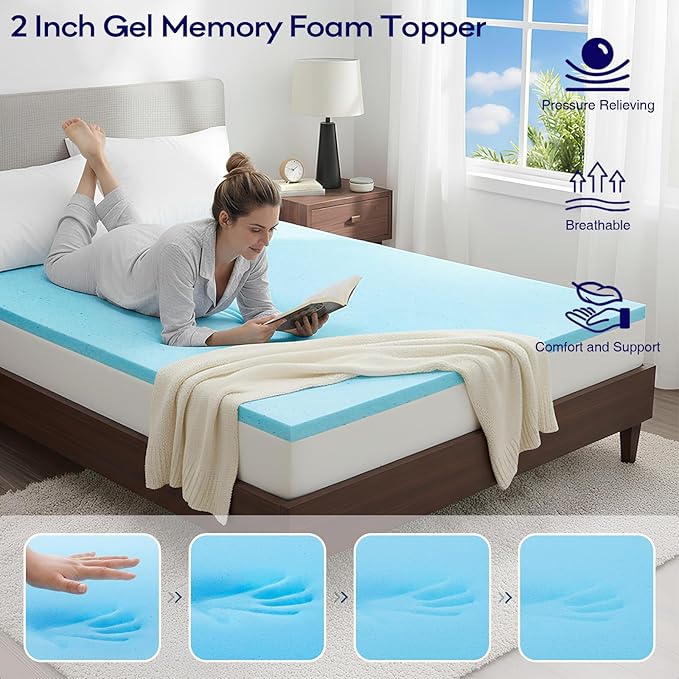 OLANLY Dual-Layer 4 Inch King Size Memory Foam Mattress Topper for Back Pain, 2 Inch Cooling Pillow Top Mattress Pad Cover and 2 Inch Gel Memory Foam Topper, Deep Elastic Pocket, Grey