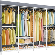 VIPEK V40C Plus Heavy Duty Clothes Rack with Upgraded Polyester Cover, Extra Large Covered Clothing Rack for Hanging Clothes Portable Wardrobe Closet White Closet Rack with Grey Cover, Max Load 1300lb
