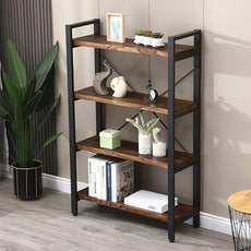 Solid Wood Bookshelf,4 Tier Rustic Vintage Industrial Etagere Bookcase, Open Metal and Wood Vintage Book Shelf, Retro Brown (RealWood)(4-Tier)