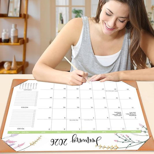 Desk Calendar 2026 with Desk Mat – 22" x 17" Large Desk Pad Calendar Runs from January 2026 to June 2027, Floral Design Desktop Calendar for Home, Office