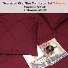 Andency Burgundy Oversized King Comforter Set (120x98Inch), 3 Pieces Lightweight Pinch Pleat Cal King Bedding Comforters & Sets, Oversized Pintuck Soft Fluffy Down Alternative Bed Set for All Season