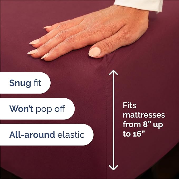 Split King Size 5 Piece Sheet Set - Comfy Breathable & Cooling Bed Sheets Set - Hotel Luxury Bedding for Women, Men, Kids, Teens, Boys & Girls - Deep Pockets, Soft, Wrinkle Free - Oeko-Tex - Burgundy