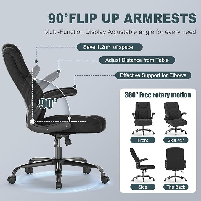 AnyGod Ergonomic Computer Desk Chairs with Flip-up Armrests, Lumbar Support, High Back, 360° Swivel and Rocking Function for Home Office