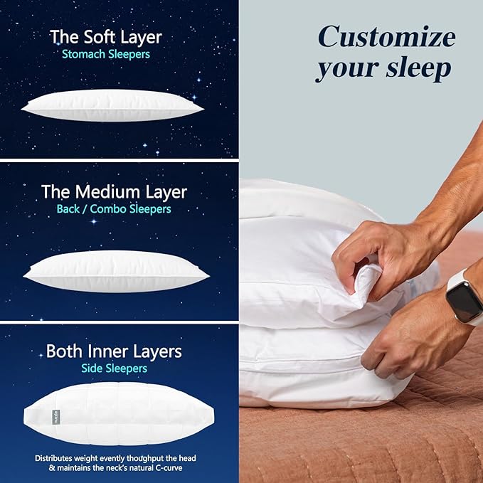 Nuzzle Cooling Adjustable Pillows for Side Sleepers, Luxury King Size Set of 4 Bed Pillows Hotel Collection - Best Adjust Height Soft Firm Pillows for Back, Stomach and Side Sleepers