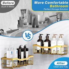 EUDELE Shower Caddy 2 Pack, Adhesive Organizer for Bathroom Storage, Home Decor & Kitchen, No Drilling, Rustproof Stainless Steel Shelf, Bathroom Decor Sets