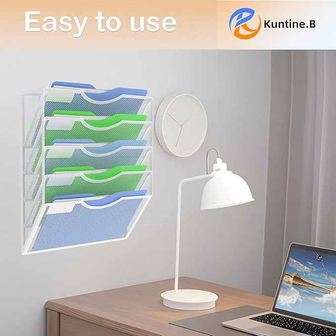 Kuntine.B Wall File Organizer (White, 5 Tier)