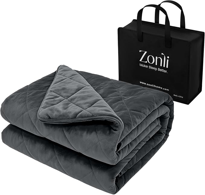 ZonLi Royal Posh Velvet Weighted Blanket for Adults, Dual Sided Cozy Fluffy Heavy Blanket(48"x72",12lbs,Grey), Bed Sofa Heavy Blankets, Soft Material with Premium Glass Beads, Easy Care