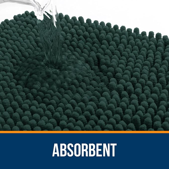 OLANLY Bathroom Rugs 70x24, Extra Soft Absorbent Chenille Bath Rugs, Rubber Backing Quick Dry, Machine Washable Bath Mats for Bathroom Floor, Tub and Shower, Home Decor Accessories, Blackish Green