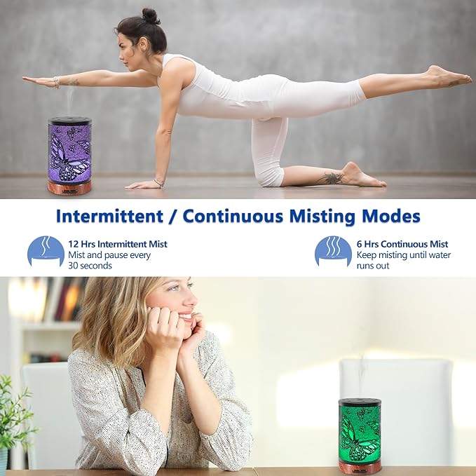 EQUSUPRO Essential Oil Diffuser 150ml Black Metal Aromatherapy Oil Diffuser Ultrasonic Cool Mist Diffuser with Auto Shut-Off Protection,7 Colors Changed LED for Home Office SPA Yoga