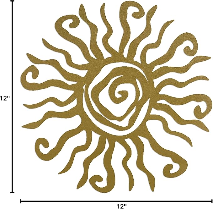 Riverside Designs Wacky Sun Metal Wall Art Indoor/Outdoor Decor - 12" Gold Rust Proof Wall Sculpture - Made in USA - Ideal for Bedroom, Garden, Home, Patio and Farmhouse