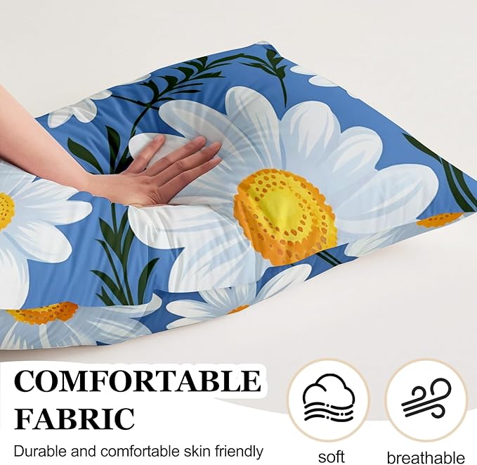 Microfiber Body Pillow Cover with Hidden Zipper,Comfortable Fabric,Floral Print Pattern Body Pillow Case,Lightweight and Breathable,The Size is 20 "X 54"(12-Little Daisy)