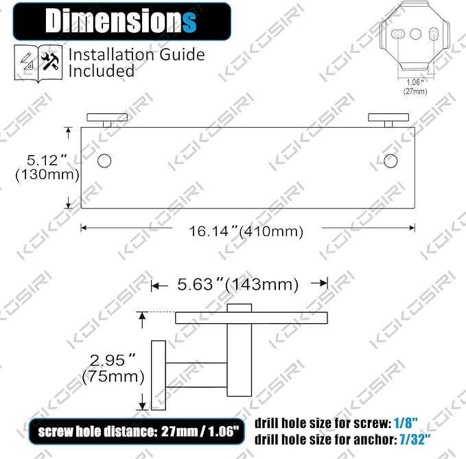 KOKOSIRI Wall Shelves Bathroom Hardware Glass Floating Shelf Small Hanging Rack Storage/Room Decor 16-Inch Oil Rubbed Bronze 2 Pack B1105ORB-L16-P2
