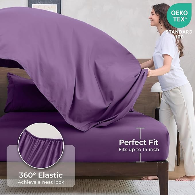 HEVUMYI Grape Purple California King Comforter Set - 7-Piece All Season Bed in a Bag Cal King, Ultra Soft Bedding Set with Comforter, Flat Sheet, Fitted Sheet, Pillowcases, Pillow Shams