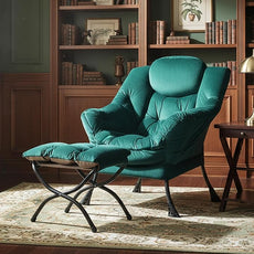 Tiita Lazy Chair with Ottoman, Modern Large Accent Lounge Armchair, Comfy Leisure Sofa Reading Chair with Footrest for Bedroom, Living Room, Dorm Rooms, Garden and Courtyard, Velvet Green