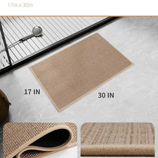 PADOOR Non-Slip Bath-Mats for Bathroom, Rubber-Backing Braided Absorbent Bathroom Mat Machine Washable Thin Bathroom Rugs Fit Under Door Quick Dry Bath Rugs for Floor, 17''x30'' Beige