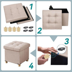 BRIAN & DANY Ottoman with Storage, Small Storage Ottoman for Dorm, Linen Folding Ottoman Foot Stool with Legs for Living Room and Bedroom, 15