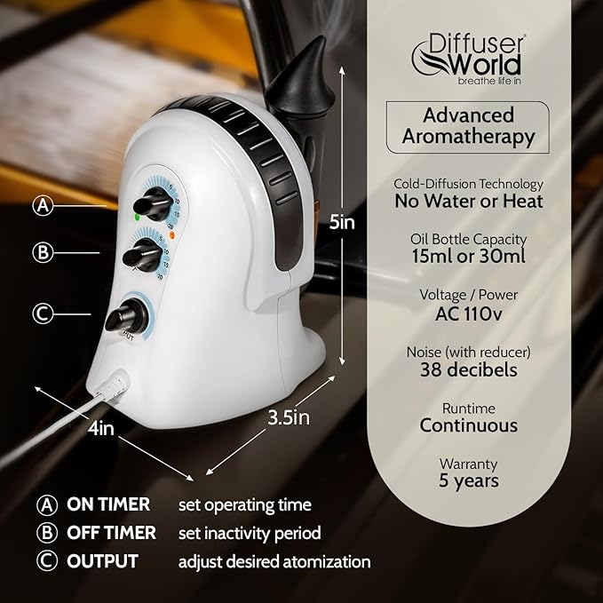 Waterless Diffuser for Essential Oils 110V, Made in USA Black Aroma Atomizer Waterless Essential Oil Diffusers for Home Large Room, Advanced Air Aromatherapy Home Scent Diffusers