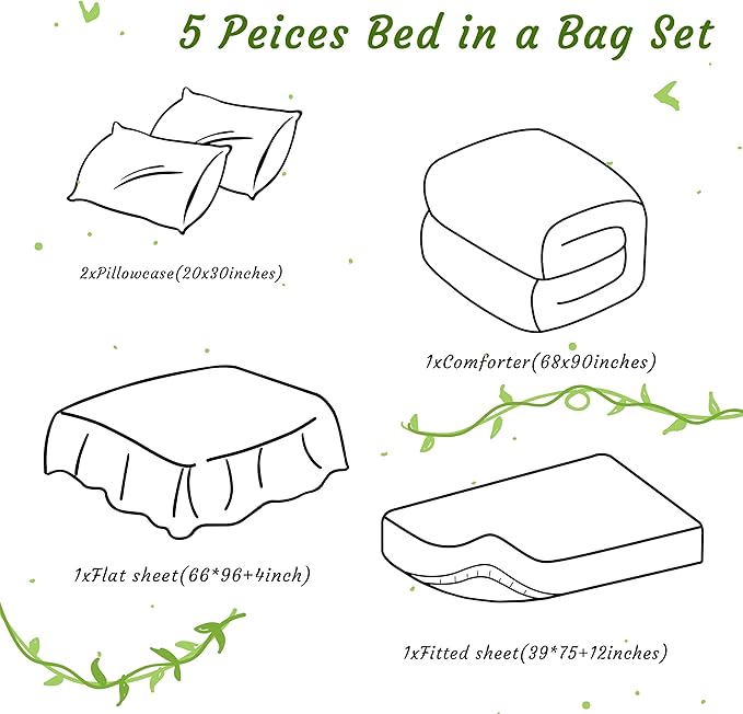 NTBAY Twin Comforter Set with Sheets, 5 Pieces Soft and Breathable Twin Bedding Set, Twin Bed in a Bag, Down Alternative Comforter Set Solid Color All Season, Kids Bedding Set, Black