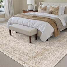 8x10 Washable Beige Area Rug Vintage Living Room Bedroom Carpet Non-Slip Soft Low Pile Distressed Indoor Large Throw Rug for Dining Room Office