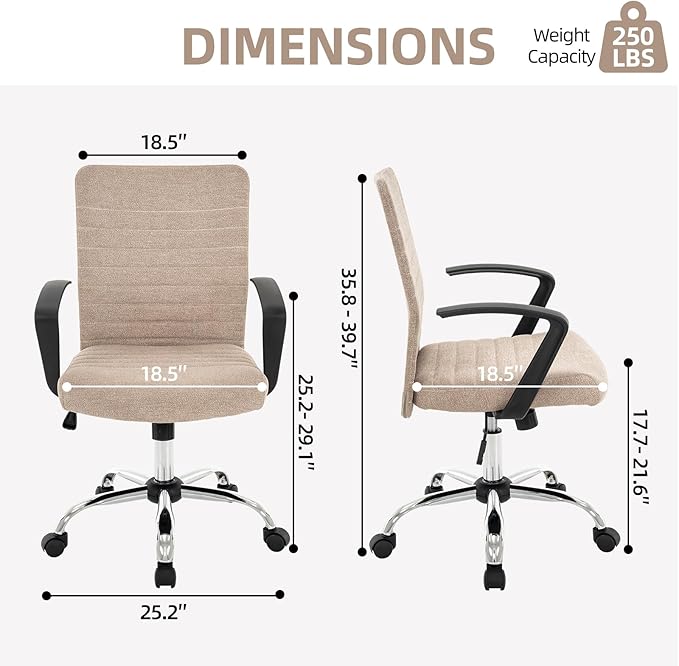 422 High Back Ribbed Office Chair Ergonomically Designed with Armrest Executive Swivel Computer Chairs with Wheels for Conference Study Leisure(Khaki)