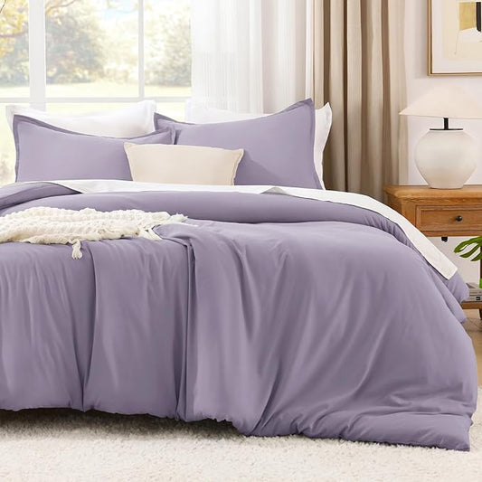 Litanika Comforter Set, Lightweight Solid Bedding Comforter Set, Fluffy Down Alternative Bed Set, Grayish Purple, California King