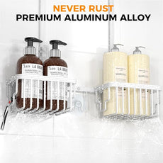 REINHARDT Aluminum Shower Caddy Hanging Adjustable Shower Caddy, Rustproof Hanging Shower Organizer with Hooks Soap Holders, Over Shower Head Caddy for Handheld Showerhead, White