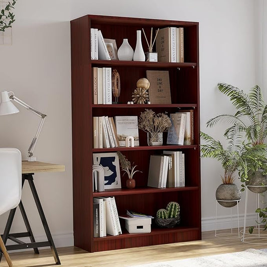 Farini 5 Shelf boockase Display Bookcase Freestanding Wooden Bookshelves for Home Office Living Room,60 Inch Height,Cherry