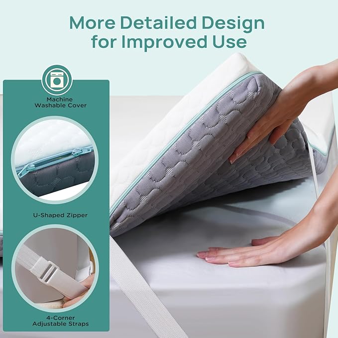3 Inch Firm Mattress Topper Queen Size, Memory Foam Bed Topper with Soft & Firm Options for Back Pain Relief, Mattress Topper with 2-Sided Cover, Ergonomic 5-Zone Design, CertiPUR Certified