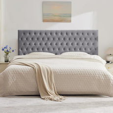 Kingfun Upholstered Queen Headboard Only, Premium Velvet Button Tufted Headboards, Adjustable Solid Wood Head Board, Padded Headboard with Solid Wood Legs in Bedroom (Gray)