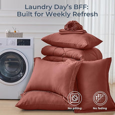 HEVUMYI Terracotta Queen Comforter Set - 7-Piece All Season Bed in a Bag Queen, Ultra Soft Bedding Set with Comforter, Flat Sheet, Fitted Sheet, Pillowcases, Pillow Shams