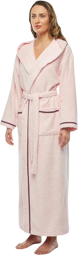 Arus Women's Hooded Classic Bathrobe Turkish Cotton Robe with Full Length Options