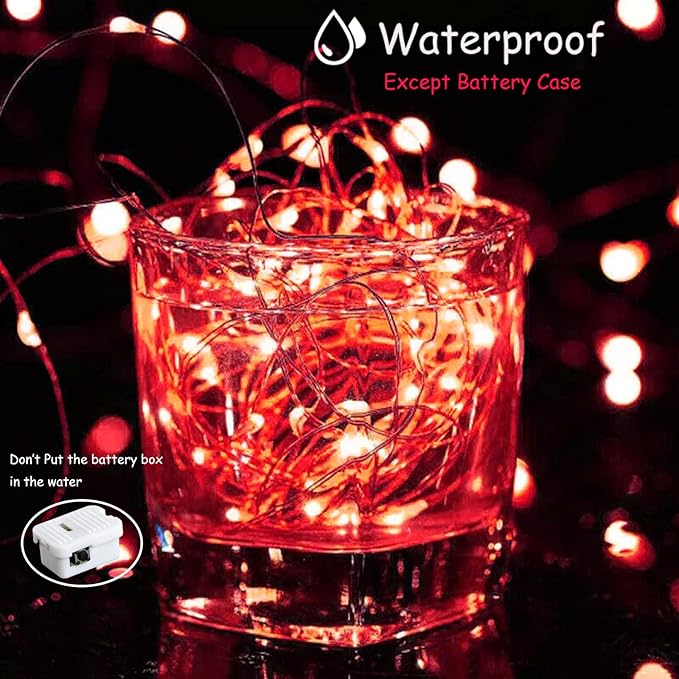 ZGWJ Fairy Lights Battery Operated, 50 Pack Twinkle String Lights 20 LED 7FT 3 Lighting Modes for Bedroom Decor, Easter, Halloween, Christmas, Party Indoor and Outdoor Decoration Red