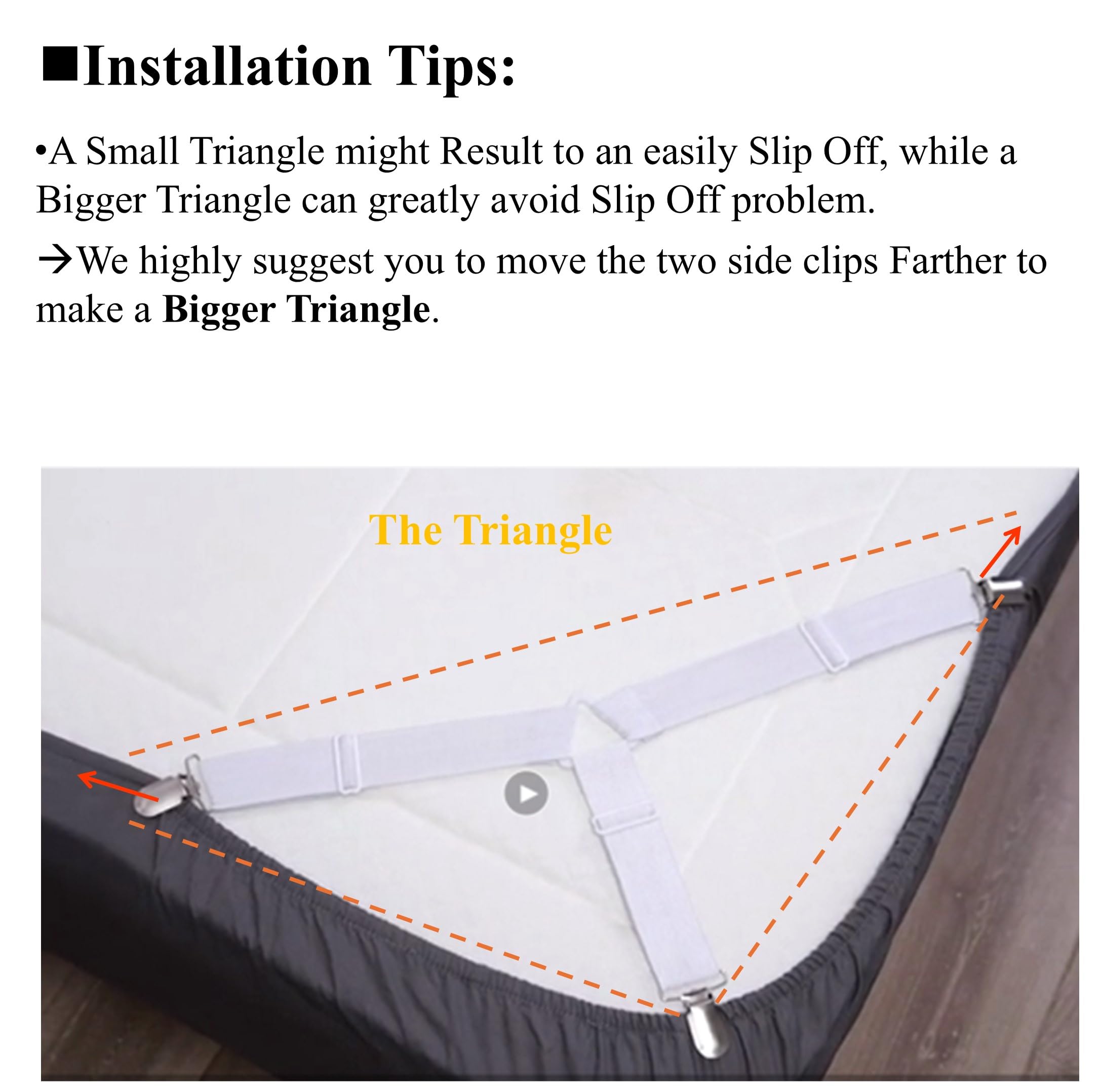 Bed Sheet Fasteners, Adjustable Mattress Suspenders, Mattress Cover Straps, Bed Corner Holder and Keepers and the Bed Sheet Grippers Clips (Triangle White Set of 4) Dormly