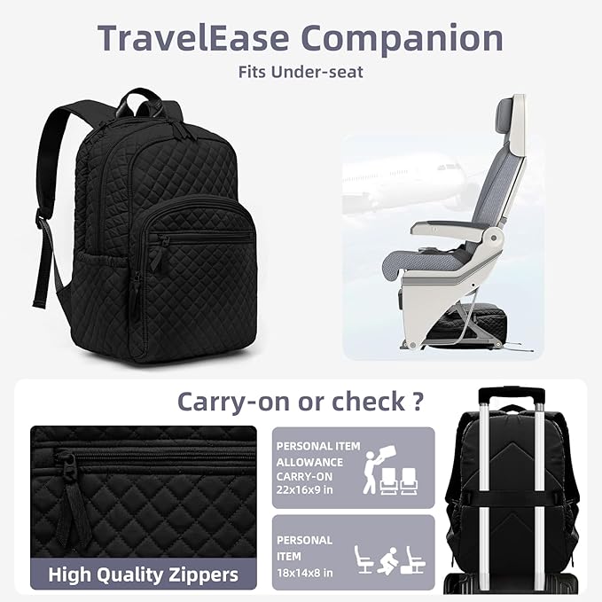 Backpack for Women,College Backpack,Quilted Casual Daypack,Waterproof Bookbag for 17Inch Laptop