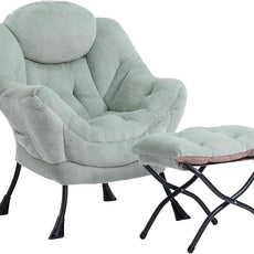 HollyHOME Lazy Chair with Foldable Ottoman, Accent Comfy Lounge Armchair and Folding Footrest Stool, Leisure Sofa Reading Chair and Footstool for Living Room, Bedroom, Dorm,Faux Fur Pea Green