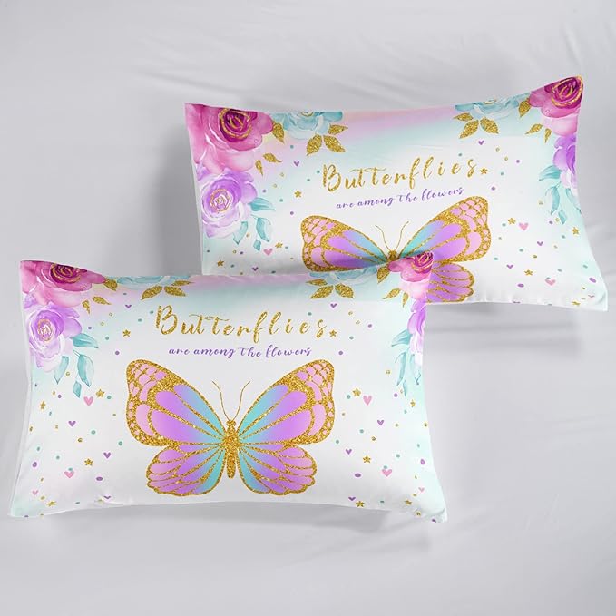 CVHOUSE Butterfly Bedding Set - Twin Butterfly Comforter Set with 1 Comforter and 2 Pillow Cases - 3 Piece