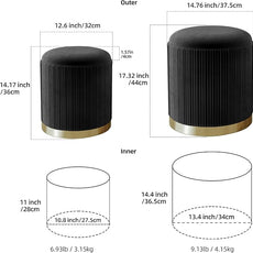 Twira Round Ottoman with Storage Set of 2, Velvet Nesting Ottoman for Living Room,Bedroom,Dorm,RV, Flip-up Lid Coffee Table, Upholstered Makeup Vanity Stool,Multifunctional Foot Rest 330lbs Load Black