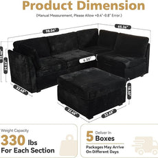 Modular Sectional Sofa,5 Pieces Sectional Couches for Living Room,131X65 L Shaped Cloud Couch with Ottoman Chaise Set