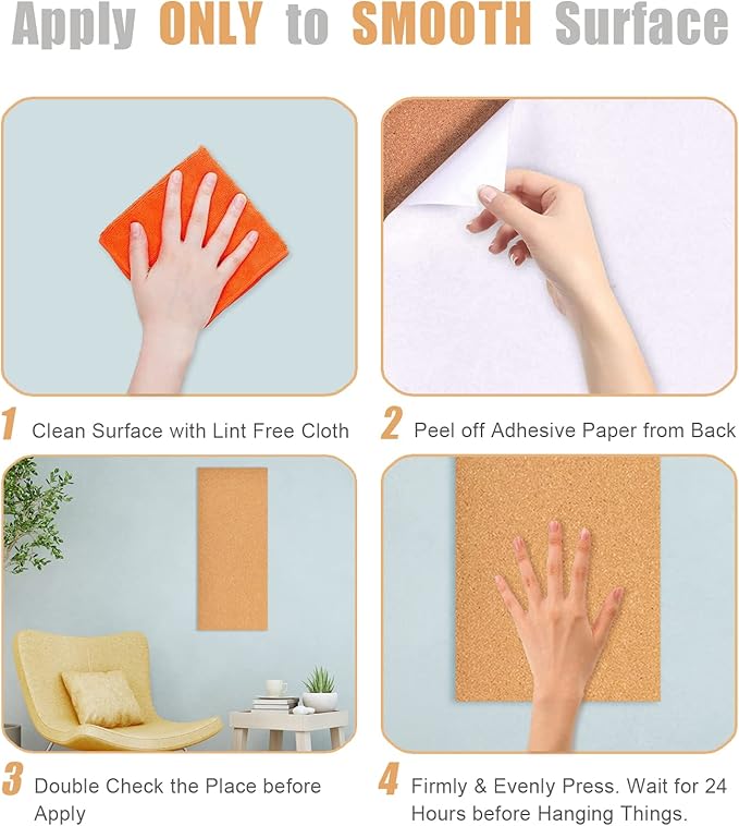 17x8 Cork Tiles, 1/4" Thick Self-Adhesive Vision Board for Home, Office, School (6mm, 4pc)
