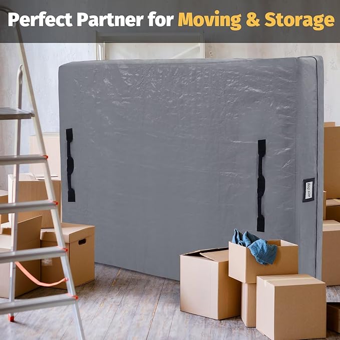 Mattress Bags for Moving and Storage, BETU Queen Mattress Protector Waterproof Mattress Cover with 8 Heavy Duty Handles and Zipper Extra Thick Moving Supplies for Bed Reusable (82x62x13.5 Grey)