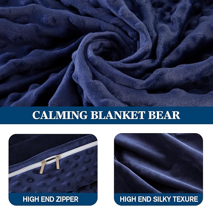 Weighted Blanket with Cover Twin Size Heavy Blanket Removable Soft Blue Blankets Microfiber Washable Heated Weighted Throw Blankets Winter Warm Weighted Comforter 15lbs, 48 * 72