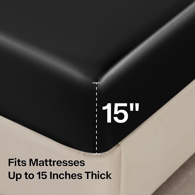 BEDELITE Satin Sheets Twin Size Bed Set, Luxury Soft Black Silky Sheets for Hair and Skin, Similar to Silk Bed Sheets Set 3 Pieces with 1 Deep Pocket Fitted Sheet, 1 Flat Sheet, and 1 Pillowcase