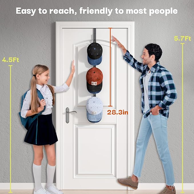 Over The Door Hooks Long with 6 Hooks, Behind The Door Towel Racks for Bathroom, Door Purse Bag Coat Robe Hanger, Hat Clothes Hanging Organizer with Non-Slip Pads & Suction Cups, 28.3 Inches, Black