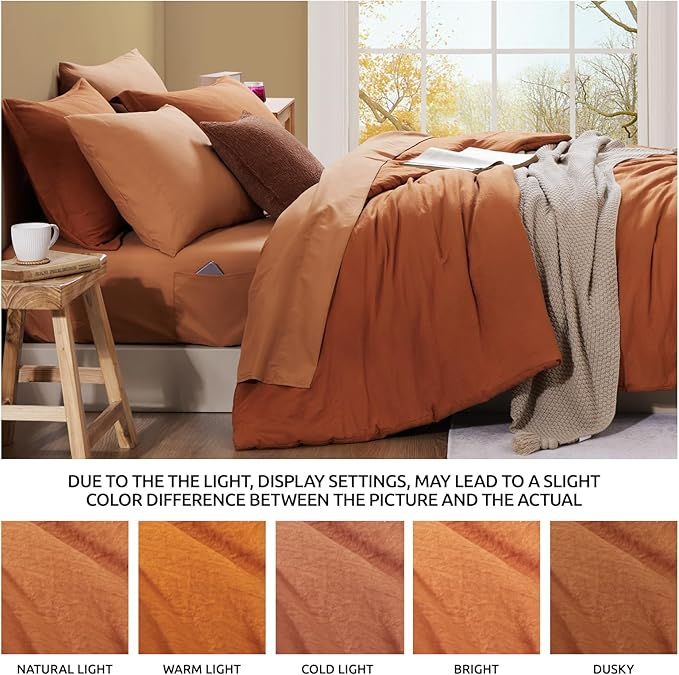 WRENSONGE Twin Comforter Set- 5 Pieces Burnt Orange Bed in a Bag, All Season Twin XL Bedding Sets with 1 Fitted Sheet, 1 Flat Sheet, 1 Pillow Sham and 1 Pillowcase