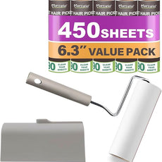 Extra Sticky Large Surface Lint Roller, 6.3'' Giant Lint Roller for Pet Hair, 450 Sheets/ 5 Refills, Long Handle Lint Remover for Clothes, Furniture, Dog & Cat Hair Remover