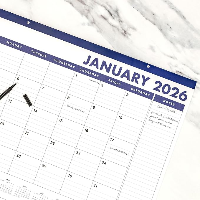 PAPERAGE 2026 Calendar, 12 Months (January 2026 - December 2026), Large (17 in x 22 in), Minimalist Wall and Desk Calendar with Monthly Views, Yearly Plans & Notes Section – Black