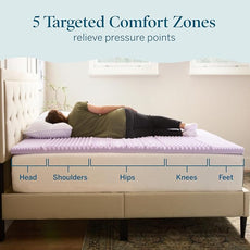 LUCID Lavender Infused 2 Inch Memory Foam Mattress Topper with 5 Zones – California King Size – Plush Feel – CertiPUR Certified – Dorm Room Essentials