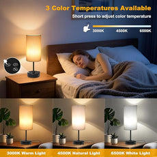 Unicozin Table Lamp for Bedroom, 3 Color Temperatures, 7 RGB Colors, Adjustable Brightness, Dual USB Charging Ports, Ambience Nightstand Light with Grey Shade, Desk Lamp for Kids Reading Home Office